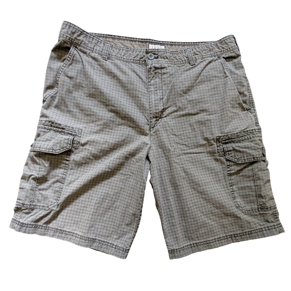 Izod Cargo Shorts Size 38 Gray Check 11" Inseam
